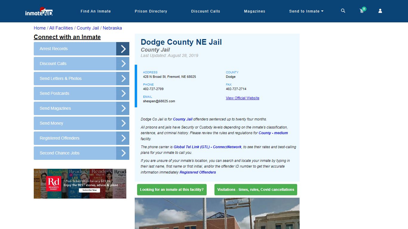 Dodge County NE Jail - Inmate Locator - Fremont, NE