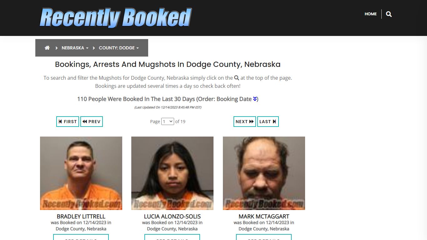 Recent bookings, Arrests, Mugshots in Dodge County, Nebraska