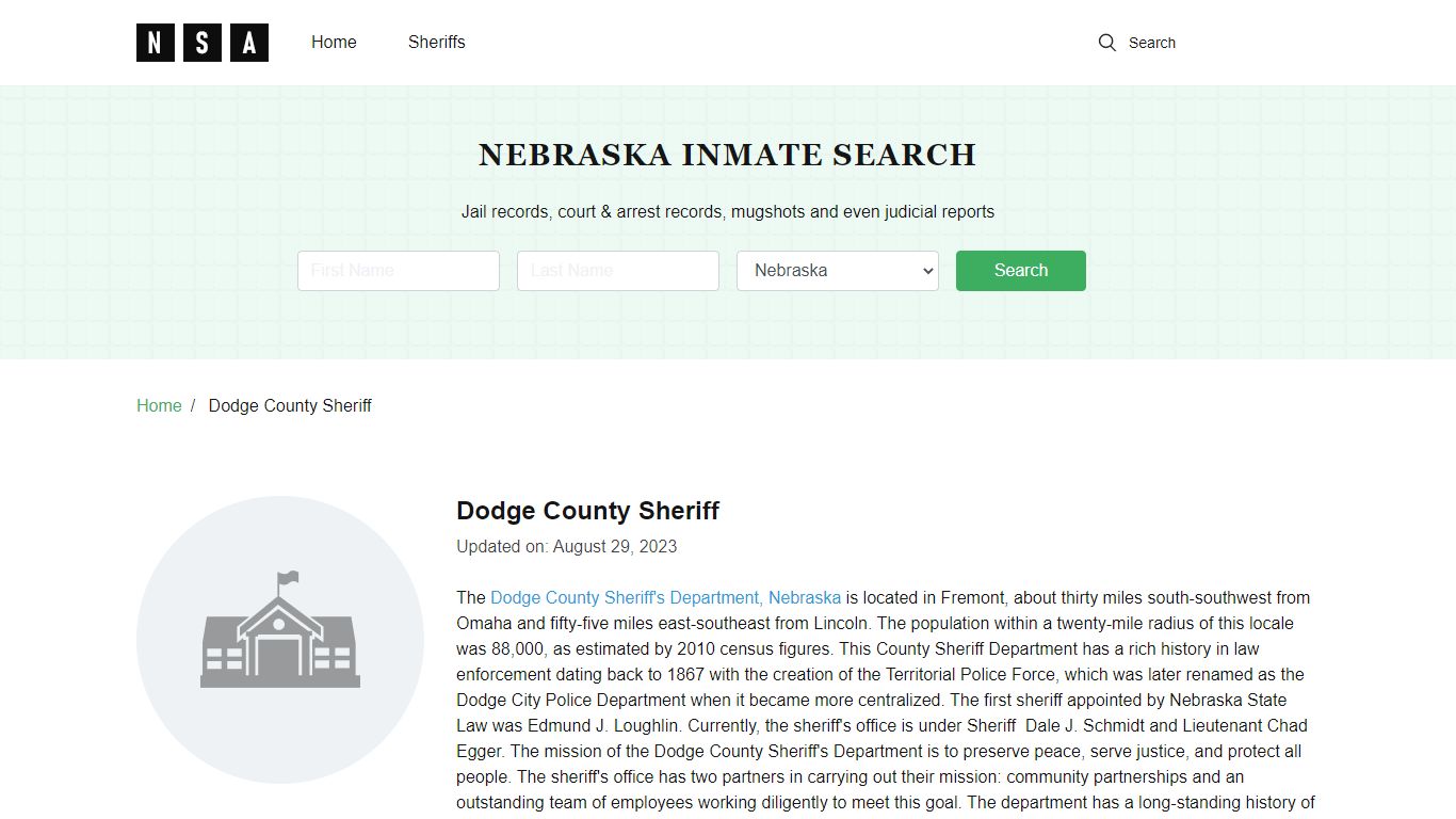 Dodge County Sheriff, Nebraska and County Jail Information